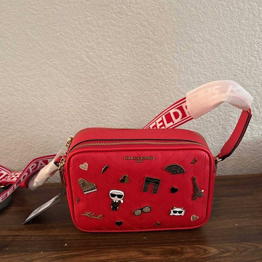 NEW Karl Lagerfeld Paris Maybelle Pin Crossbody bag in Admiral Red